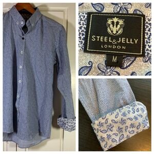 Steel & Jelly London Button-Down Shirt Paisley Trim Medium Contrasting Flip Cuff